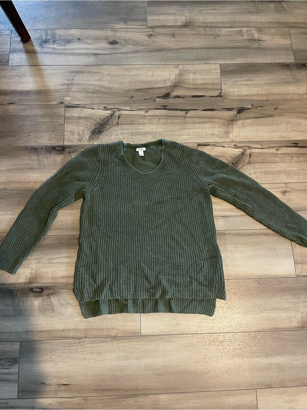 L.L. Bean Olive Green Ribbed V-Neck Sweater